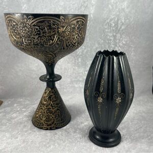Black and Gold Lacquered Brass Vases